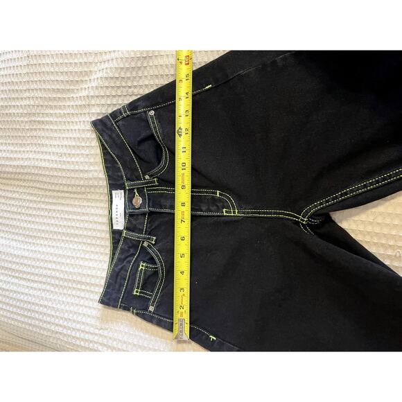 Topshop Mom Black W/ Bright Green Threading High Waisted Straight Leg Jean Sz 25 - Picture 7 of 11
